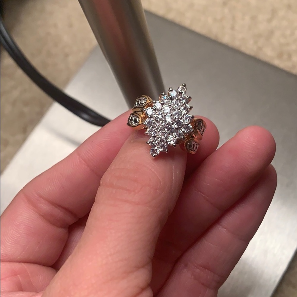 CZ cluster ring gold tone